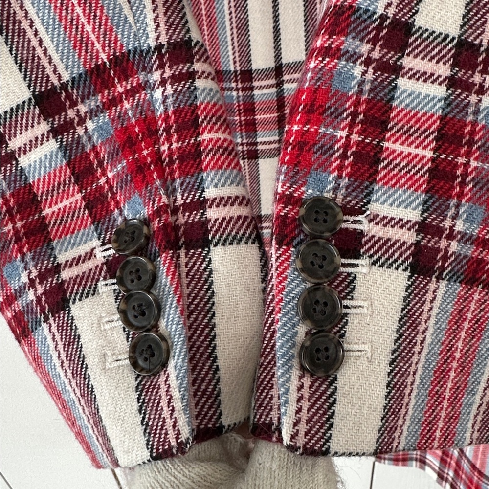 J. Crew Alfie Topcoat in Vintage Plaid Italian Wool Ivory Red Sz 6 - Picture 11 of 13